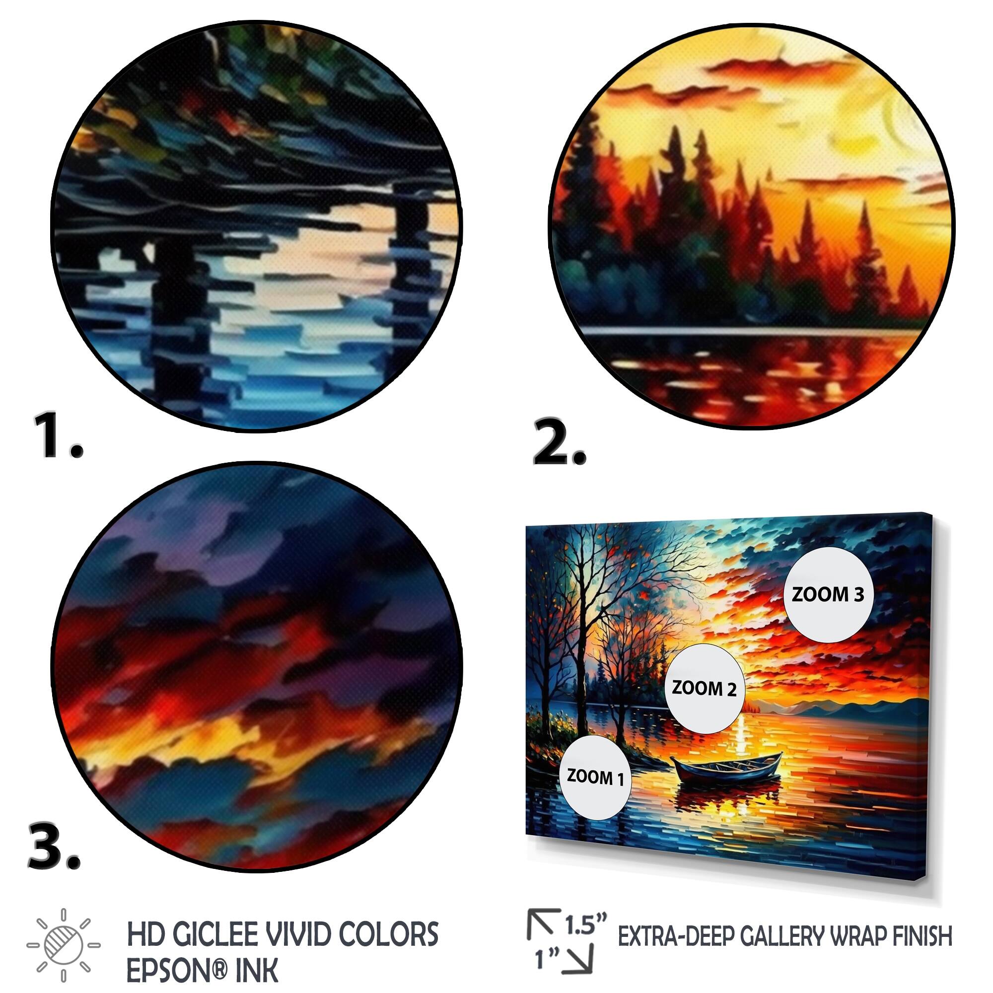 Designart "Canoe On The Lake In The Fall" Coastal Boat Framed Art Print